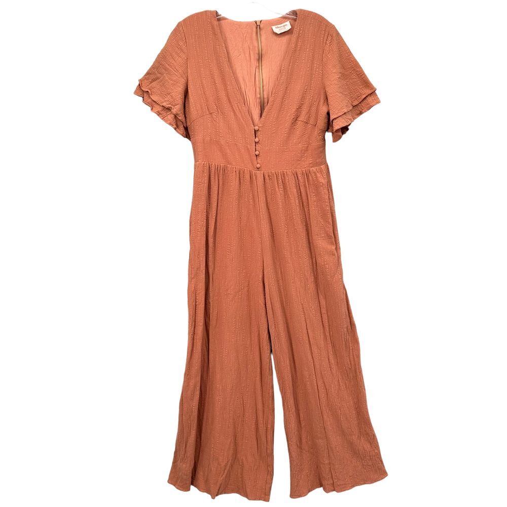 Showpo Women's Wide Leg‎ Cotton Gauzy Jumpsuit V Neck Short Sleeve Lined Size 6